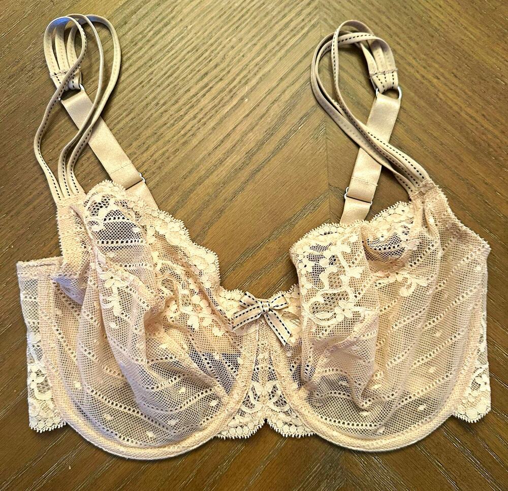 Chantelle Floral Lace Sheer Underwire Classic Bra Beige Nude 32DDD